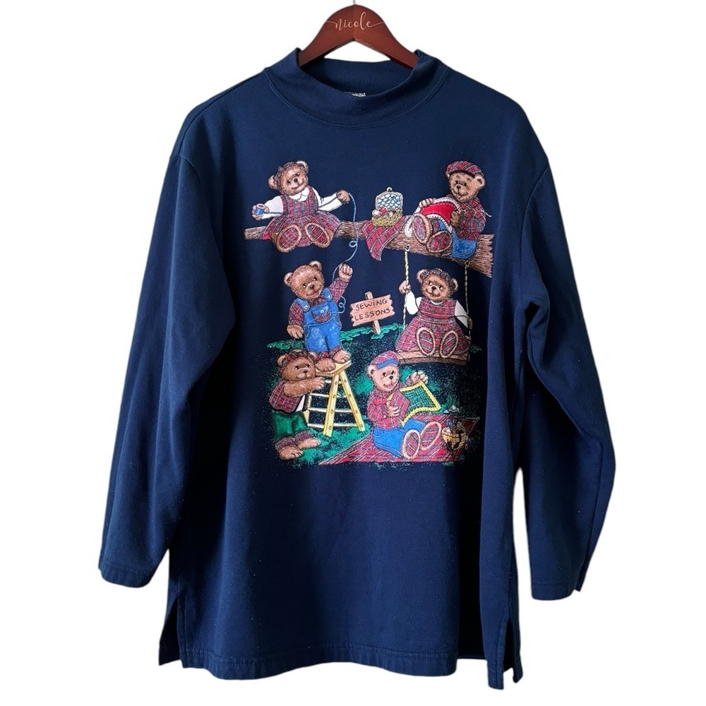 Vintage Basic Editions Grandma Core Teddy Bear Sweater- size 1X Made in USA